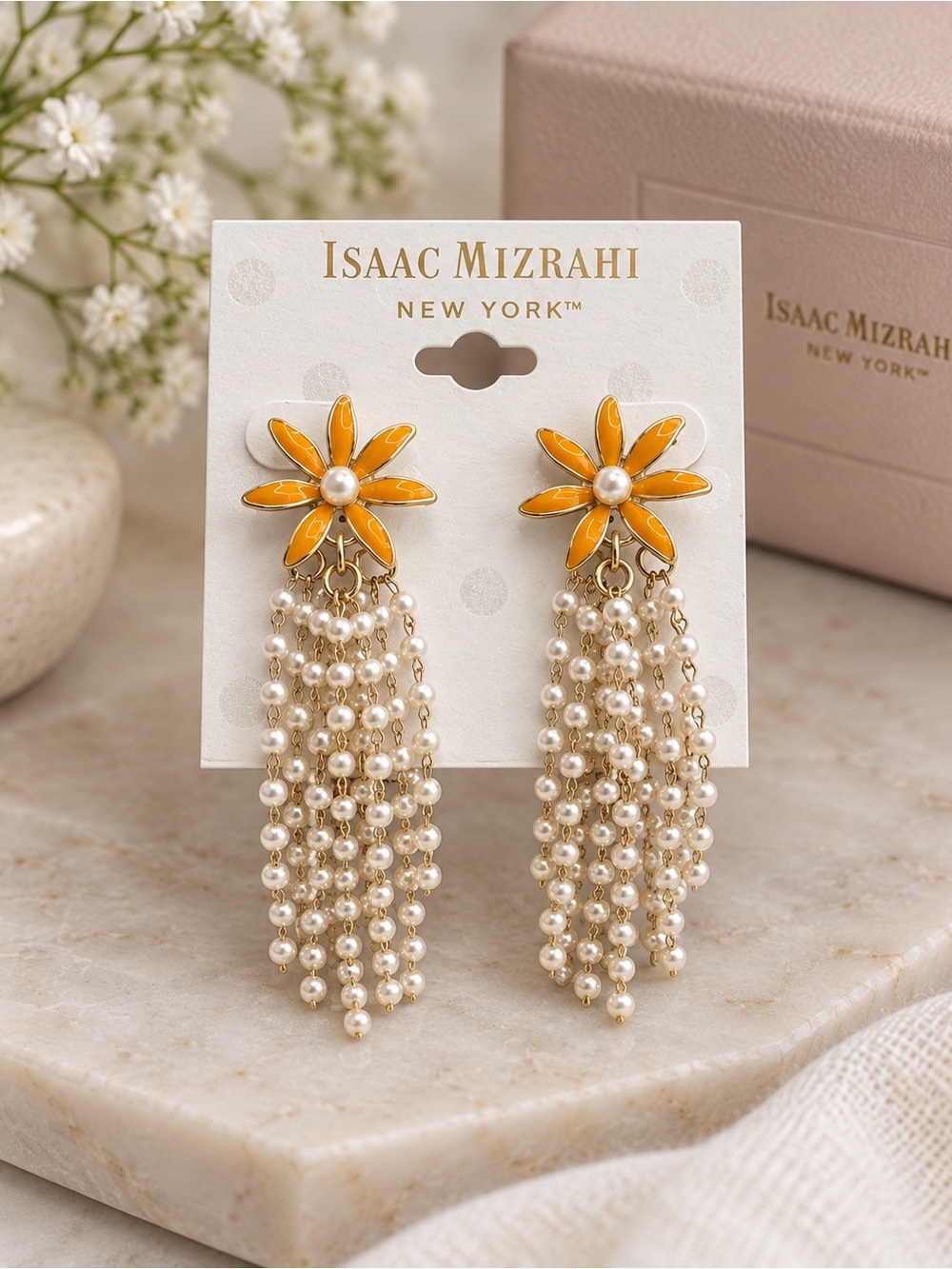 Isaac Mizrahi Orange Floral Pearl Tassel Earrings
(BR1616/6po)